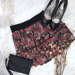 🔴 Floral Ruffle Mini Skirt in Black SZ S